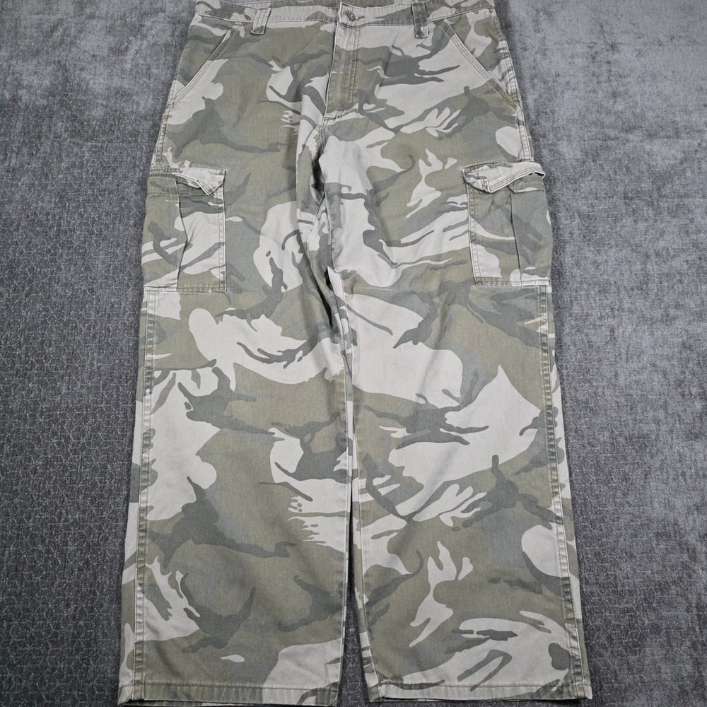 Wrangler Camo Cargo Pants Mens 36x30 Green Tan Camouflage Straight Leg Cotton